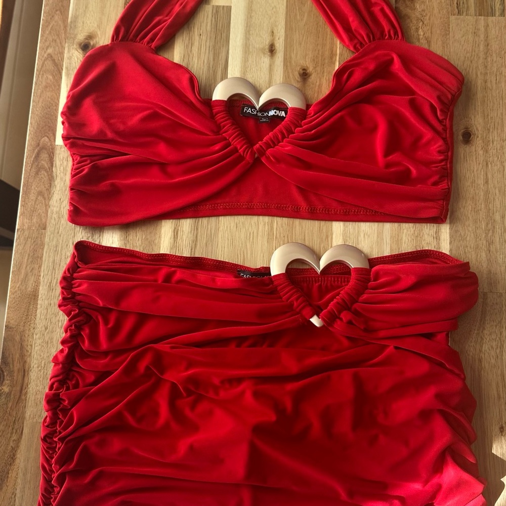 Fashion Nova Red Mini Skirt Set